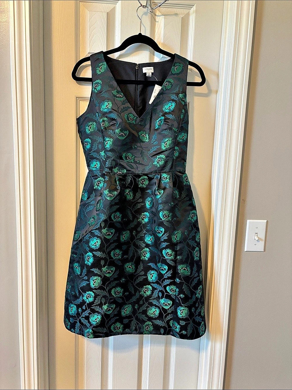 J.Crew Jacquard V-neck cocktail dress Black & Green